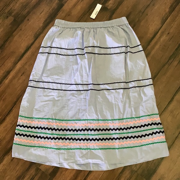 NWT J. Crew Blue Rickrack Trim Poplin Midi Skirt in Peri 100% Cotton Size Medium - Picture 5 of 11